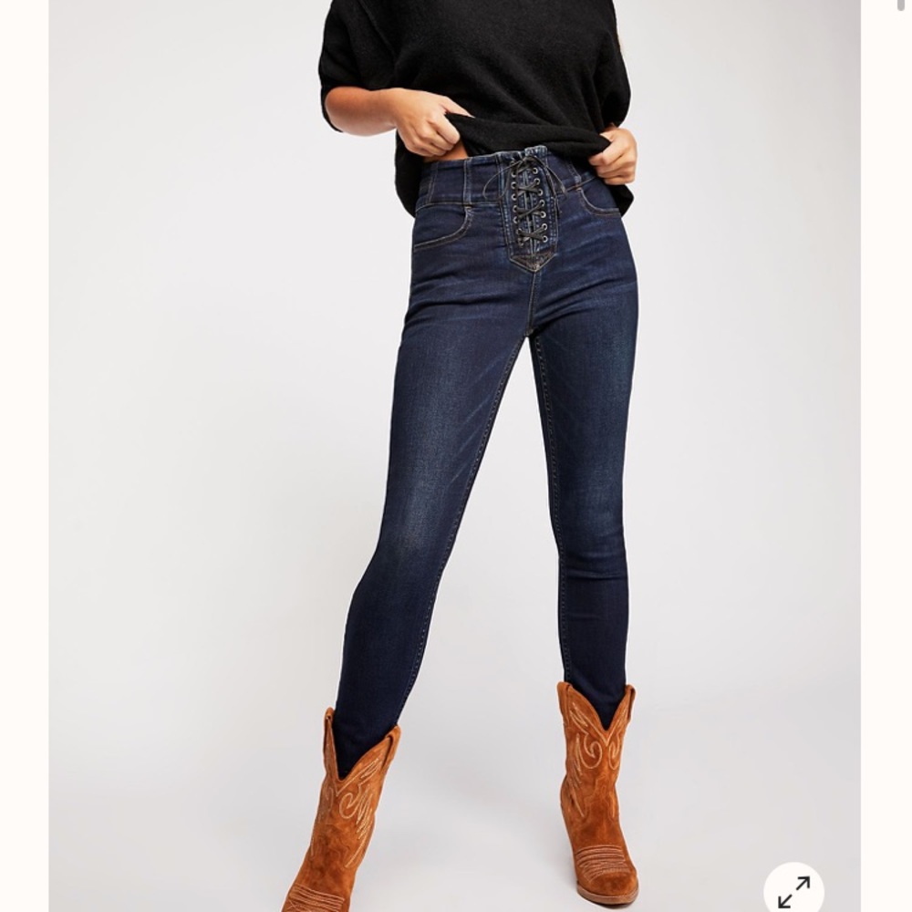 Free People high rise lace up skinny jeans